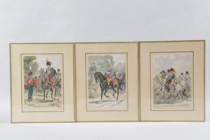 null Maurice TOUSSAINT 1882-1974. Suite of three colour lithographs depicting soldiers...