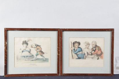 null SUITE DE QUATRE LITHOGRAPHIES ANGLAISES aquarellées d’époque début XIXe siècle...