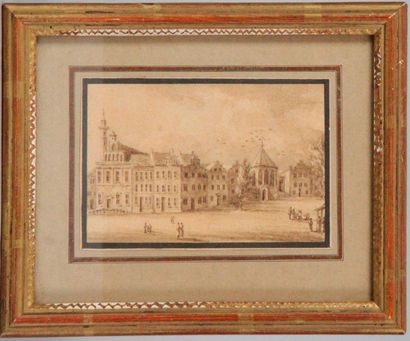 null NORTHERN EUROPEAN SCHOOL XVIII or XIX century. "View of the city" washed with...
