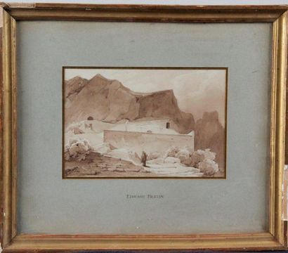 null François-Édouard BERTIN – 1797-1871 MAISON TROGLODYTE EN TURQUIE Lavis d’encre...
