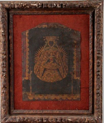 null ECOLE MEXICAINE, XVIIIe siècle VIERGE À L’ENFANT Huile sur cuivre. 32 x 23,...