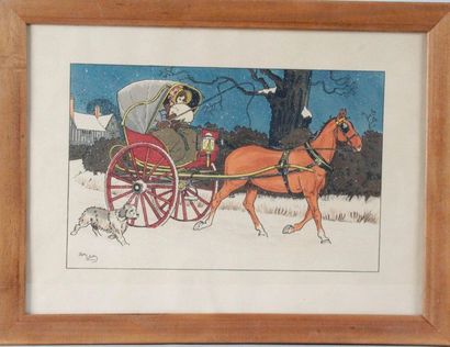 null Harry ELIOTT (1882-1959) LA CALÈCHE Lithographie en couleur. 22 x 34