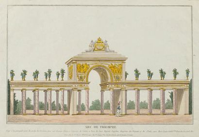 Ecole française du début du XIXe siècle «Arc de Triomphe» Gravure sur papier bleuté...