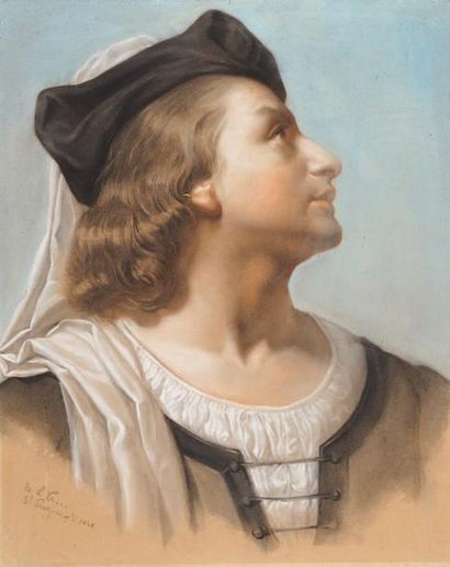 MATHILDE Princesse (1820-1904) «Portrait d'homme en costume troubadour» Dessin au...