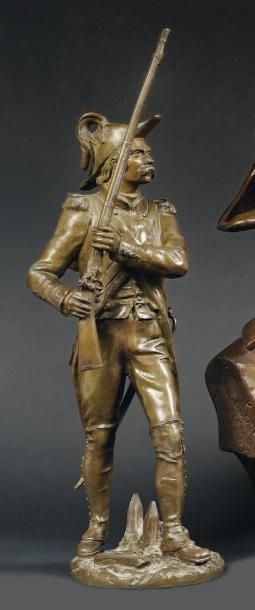 ANFRIE Charles, d'après «Soldat de l'An II». Sujet en régule à patine bronze marqué...