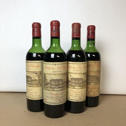 null 4 bouteilles CHÂTEAU LA POINTE 1964 Pomerol (niveaux : 1 mi épaule, 3 bas, etiquettes...