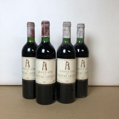 null 4 bouteilles CHÂTEAU LATOUR 1981 1er GCC Pauillac (niveaux très léger bas, étiquettes...
