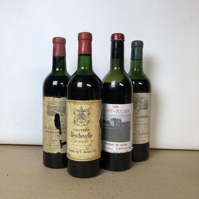 null 4 bouteilles : 1 CHÂTEAU LAGRANGE 1959 3e GC Saint-Julien, 1 CHÂTEAU BEYCHEVELLE...