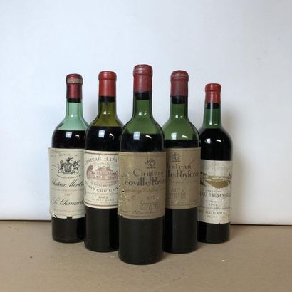 null 5 bouteilles : 1 CHÂTEAU MONTROSE 1947 2e GC Saint-Estèphe, 1 CHÂTEAU BATAILLEY...