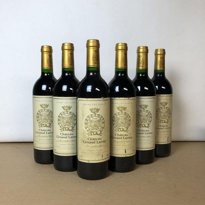 null 6 bouteilles CHÂTEAU GRUAUD LAROSE 1990 2e GC Saint-Julien (etiquettes fanées,...