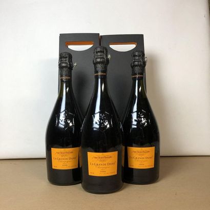 null 3 bottles CHAMPAGNE VEUVE CLIQUOT 1996 "La Grande Dame" (2 original individual...