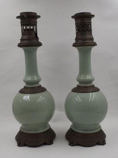 null Lot comprenant une paire de lampes balustres Napoléon III, un vase en faience...