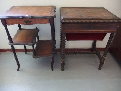 null Lot including a turned wood workbench and a Napoleon III three trays bedside...