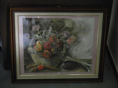 null Une aquarelle encadrée, Fruits et légumes, et une Huile sur toile, Nature m...