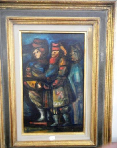 null Huile sur toile dans le gout de Georges Rouault, Trois personnages, signature...