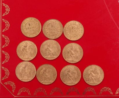 null Lot of 10 pieces of 20 gold francs

- 7 pieces at the beginning of the XXth...
