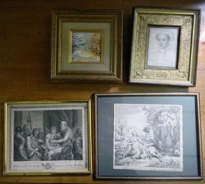 null A set of thirteen framed pieces including :

- 4 Oils on panel, Riverside, Undergrowth

-A...