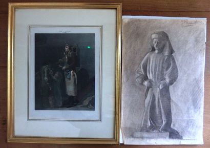 null Un lot d'estampes encadrées :

- Vue du Louvre

- deux gravures de Rembrandt

-...