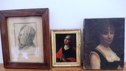 null Un lot de trois pièces : un portrait de femme, ecole française XIXème, un portrait...