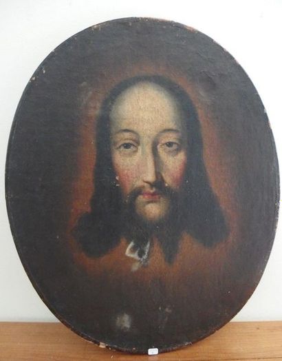 null Oil on oval canvas, Head of Christ, 17th century, 61 x 50 cm. Rear frame, r...