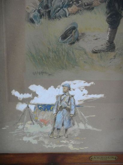 Alphonse Lalauze Alph. LALAUZE "Verdun 1916", gravure aquarellée numérotée 19 réhaussée...