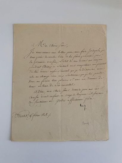 null BONAPARTE (Louis). Letter signed "Louis" to his "dear sister" [most likely Julie...