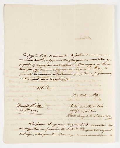 null CONDÉ (Louis-Joseph de Bourbon, Prince of). Autograph letter signed to a princess...