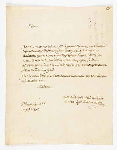 null DUMOURIEZ (Charles-François). 2 lettres autographes signées. LETTRES D’EXIL....
