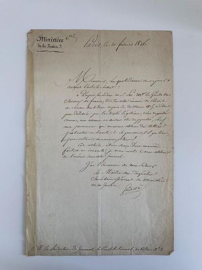 null GUIZOT (François). Lettre autographe signée en qualité de secrétaire général...