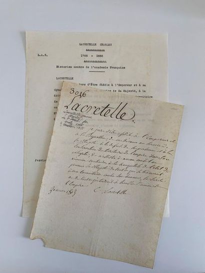 null LACRETELLE (Charles de). Pièce autographe signée. S.l., 30 mars 1813. 1/2 p....
