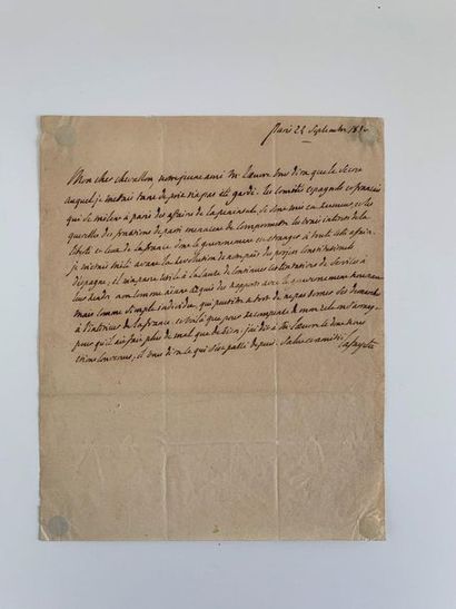 null LA FAYETTE (Gilbert Du Motier de). Lettre autographe signée à Alexandre Chevallon....