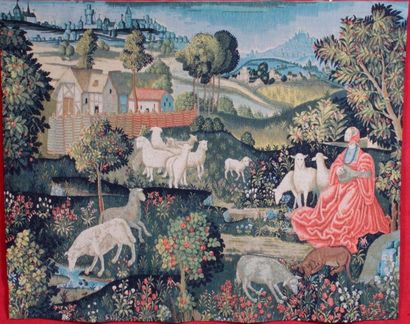 null Tapisserie d'Aubusson, « Concert champêtre » d’après une tapisserie du XV siècle,...
