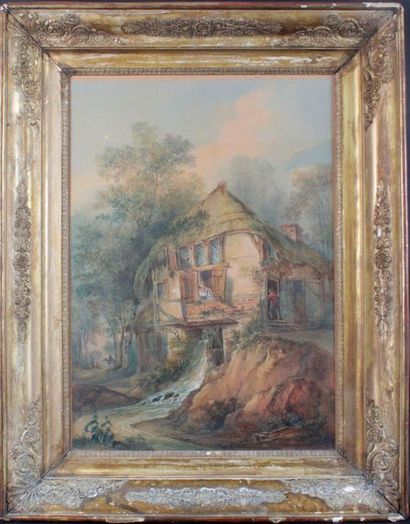 null Richard SASSE, 1774-1848 « Le moulin à eau » Aquarelle, signée en bas à droite....