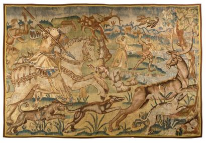 null ATELIERS DE LA MARCHE fin XVe. Début XVIe Important panneau de tapisserie médiévale....
