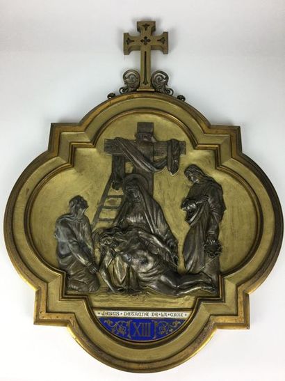 null STATIONS XI, XII, XIII et XIV d’un Chemin de croix en bronze doré, émaillé et...
