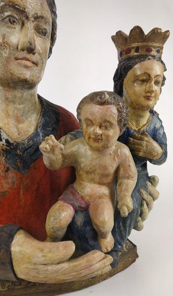 null BUSTE de sainte Anne trinitaire en bois sculpté en ronde-bosse, polychromé et...