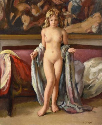 null MAURICE EHLINGER (1896-1964) Nu dans l'atelier Huile sur toile signée en bas...