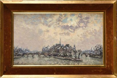 null "ANDRE HAMBOURG (1909-1999) End of winter on the "Île de la Cité" Oil on canvas...
