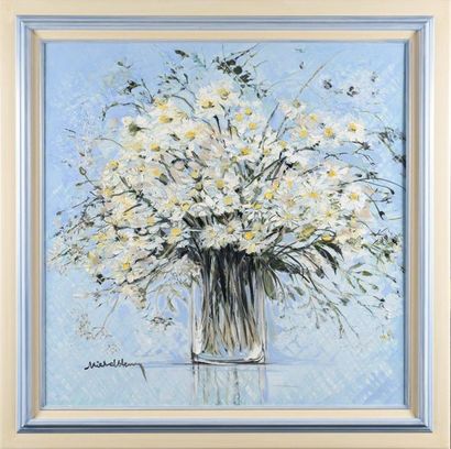 null MICHEL-HENRY (1928-2016) Les Marguerittes blanche Huile sur toile Signé en bas...