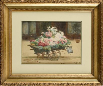 null VICTOR GILBERT (1847-1935) The cart of the four seasons merchant Watercolour...