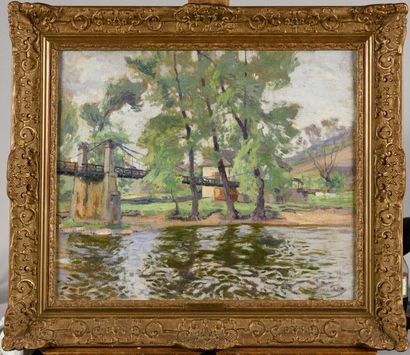 null PAUL MADELINE (1863-1920) Le pont de Basteyroux Huile sur toile Signé en bas...