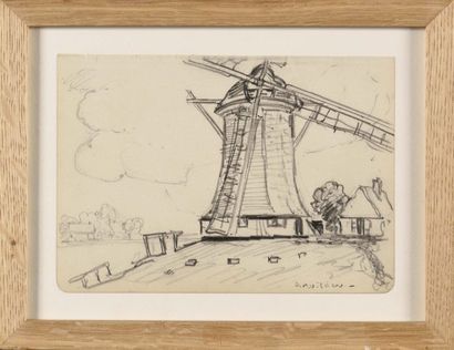 null ANDRE WILDER (1871-1965) Le Moulin Fusain Signé en bas à droite 12,5 x 18 c...