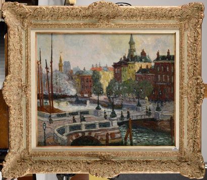 null ANDRE WILDER (1871-1965) Vue d'Amsterdam, 1905 Huile sur toile Signé et daté...