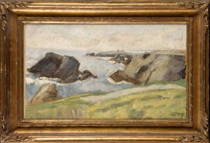 null JEAN PUY (1876-1960) La côte rocheuse à Belle-Ile Huile sur toile Signé en bas...