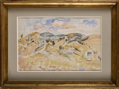 null ANDRE LHOTE (1885-1962) Paysage de la Drôme, le Contadour Aquarelle Signé et...