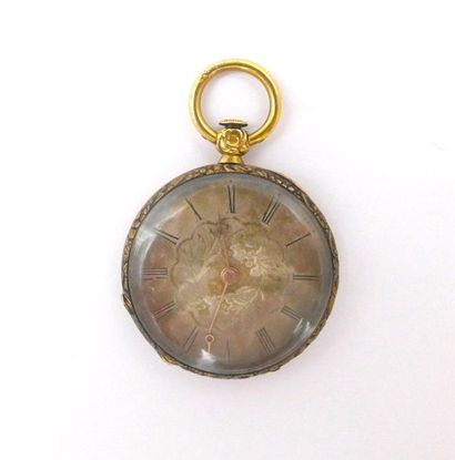 POCKET WATCH in 18K yellow gold, round dial,...