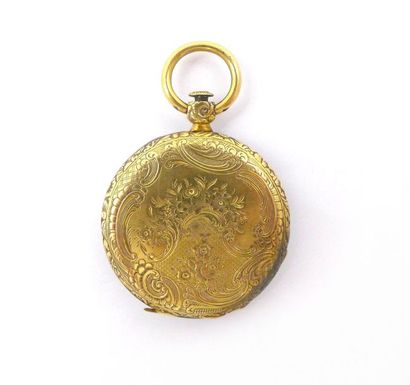 null POCKET WATCH in 18K yellow gold, round dial, Roman numerals, flower decoration....