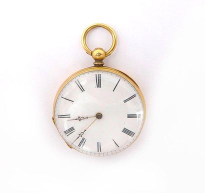 null 18K yellow gold GOUSSET WATCH, round dial, white enamel back, Roman numerals....