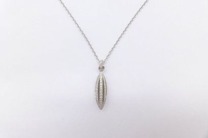 null NECKLACE in 18K white gold, holding a shuttle-shaped pendant paved with modern...