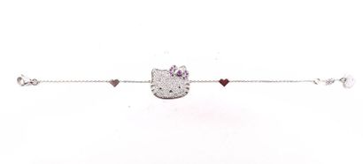 null NECKLACE in 18K white gold holding a pavé of brilliant-cut diamonds and pink...